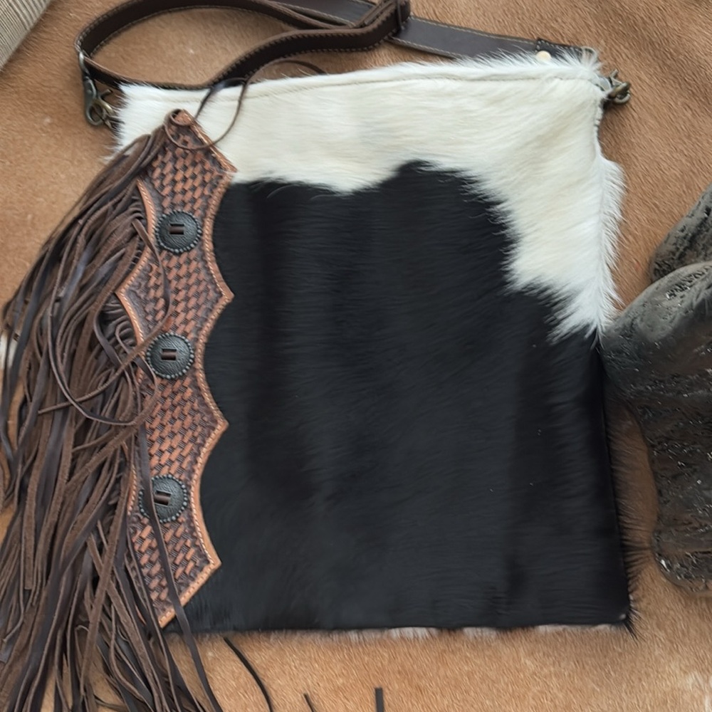 Large Myra Cowhide and Fringe Crossbody